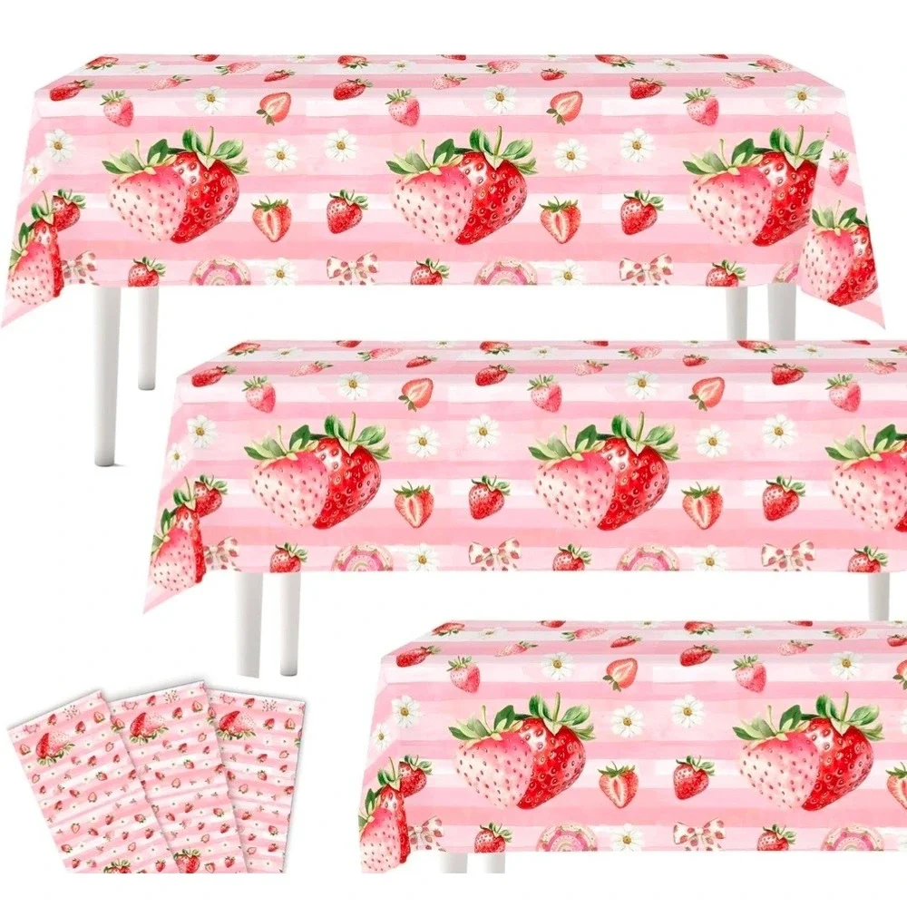 BOGO 3pc Strawberry Tablecloth Birthday Party Decor 130x220cm (6 total)